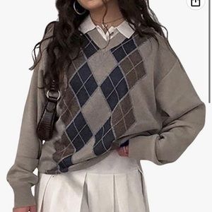 Womens Preppy Argyle Sweater